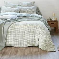 Housse de couette gaze de coton (240 x 220 cm) Gaïa vichy Vert eucalyptus