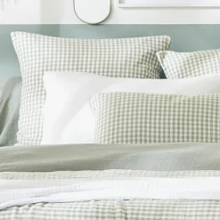 Housse de couette gaze de coton (240 x 220 cm) Gaïa vichy Vert eucalyptus