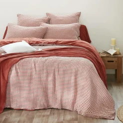 Housse de couette gaze de coton (200 x 200 cm) Gaïa vichy Terracotta