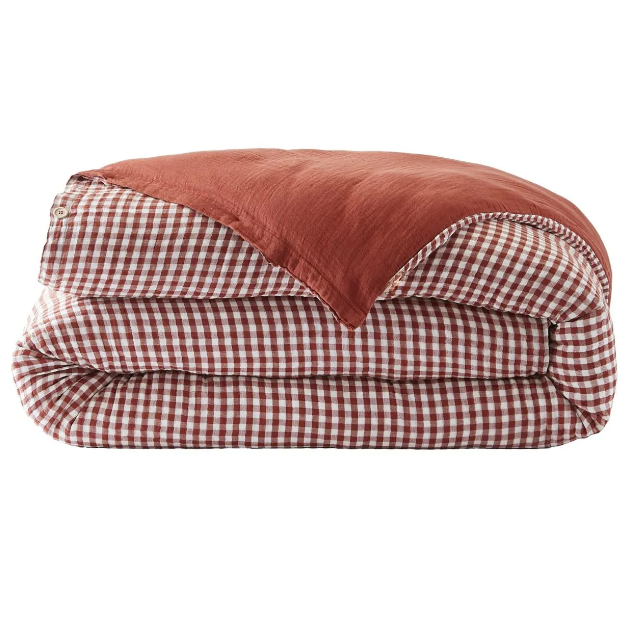 Housse de couette gaze de coton (200 x 200 cm) Gaïa vichy Terracotta