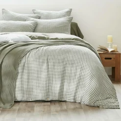 Housse de couette gaze de coton (260 x 240 cm) Gaïa vichy Vert romarin