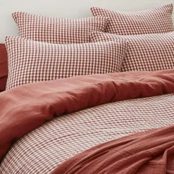 Housse de couette gaze de coton (280 x 240 cm) Gaïa vichy Terracotta