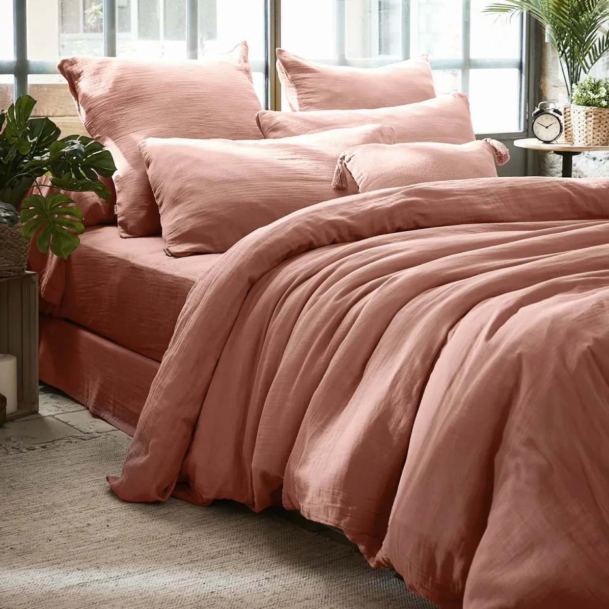 Housse de couette gaze de coton (200 x 200 cm) Gaïa Rose pêche