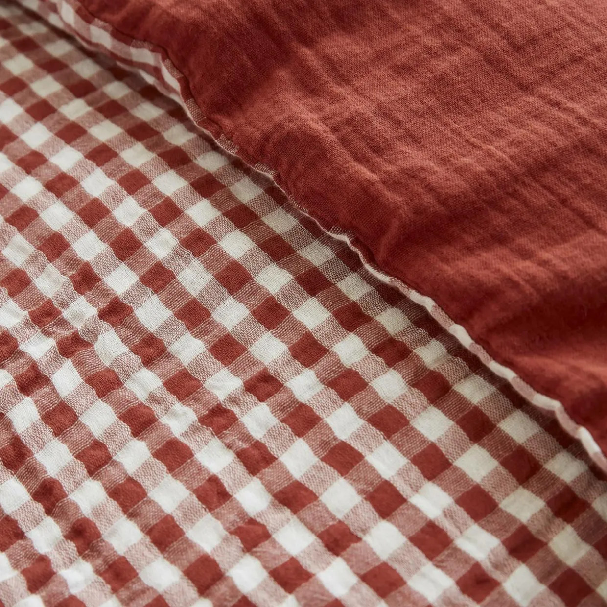 Housse de couette gaze de coton (140 x 200 cm) Gaïa vichy Terracotta