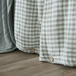 Housse de couette gaze de coton (140 x 200 cm) Gaïa vichy Vert eucalyptus