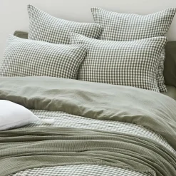 Housse de couette gaze de coton (140 x 200 cm) Gaïa vichy Vert romarin