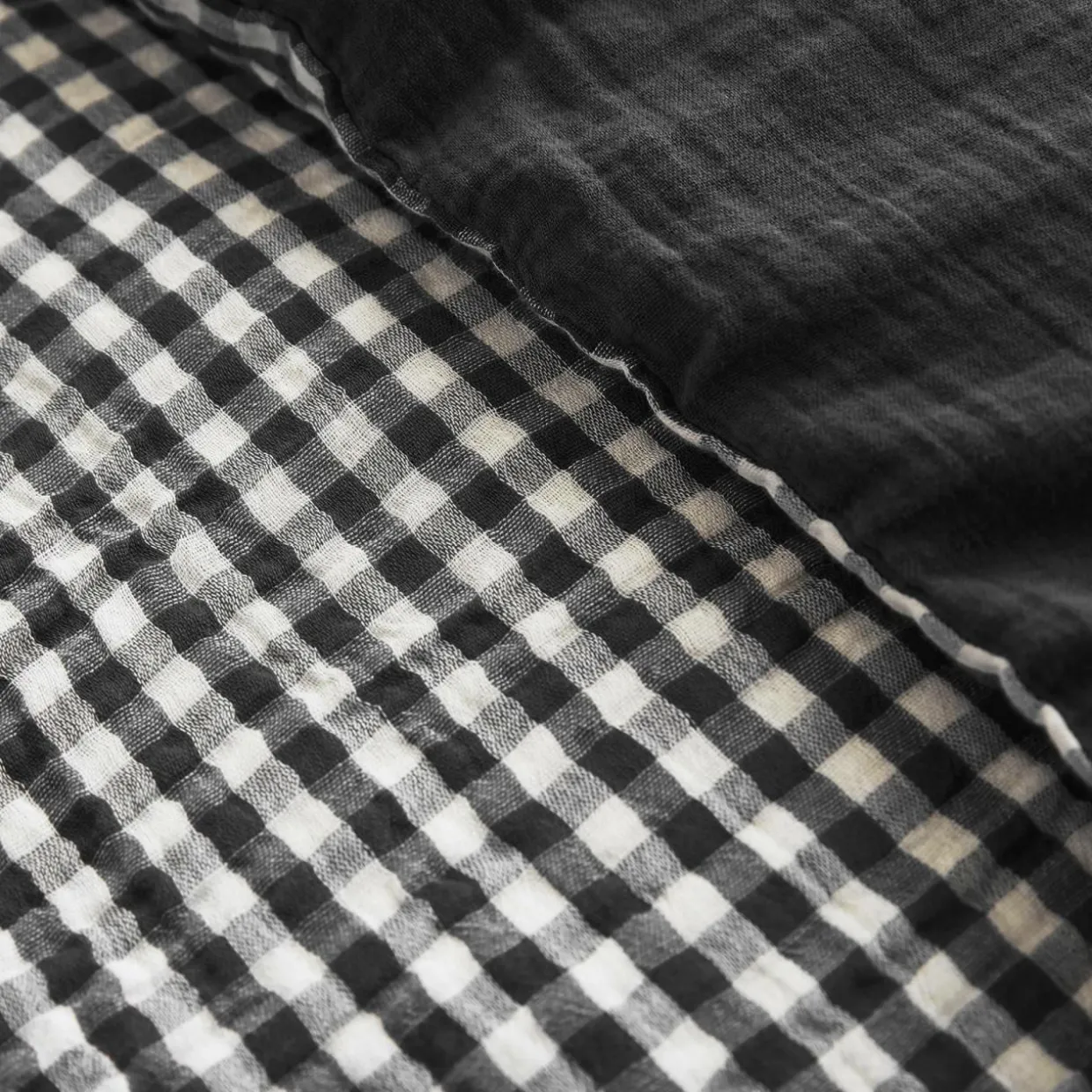 Housse de couette gaze de coton (140 x 200 cm) Gaïa vichy Noir