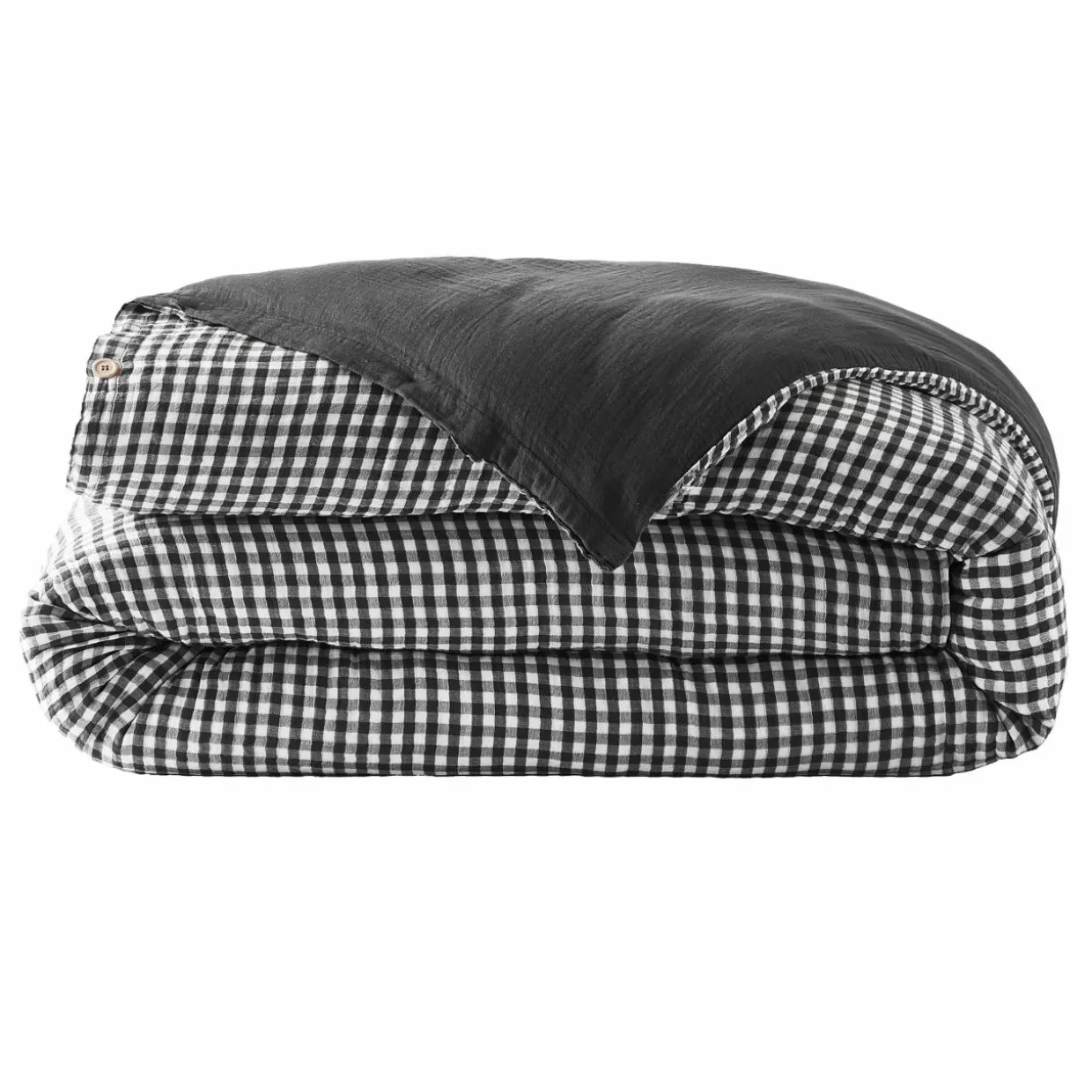 Housse de couette gaze de coton (240 x 220 cm) Gaïa vichy Noir
