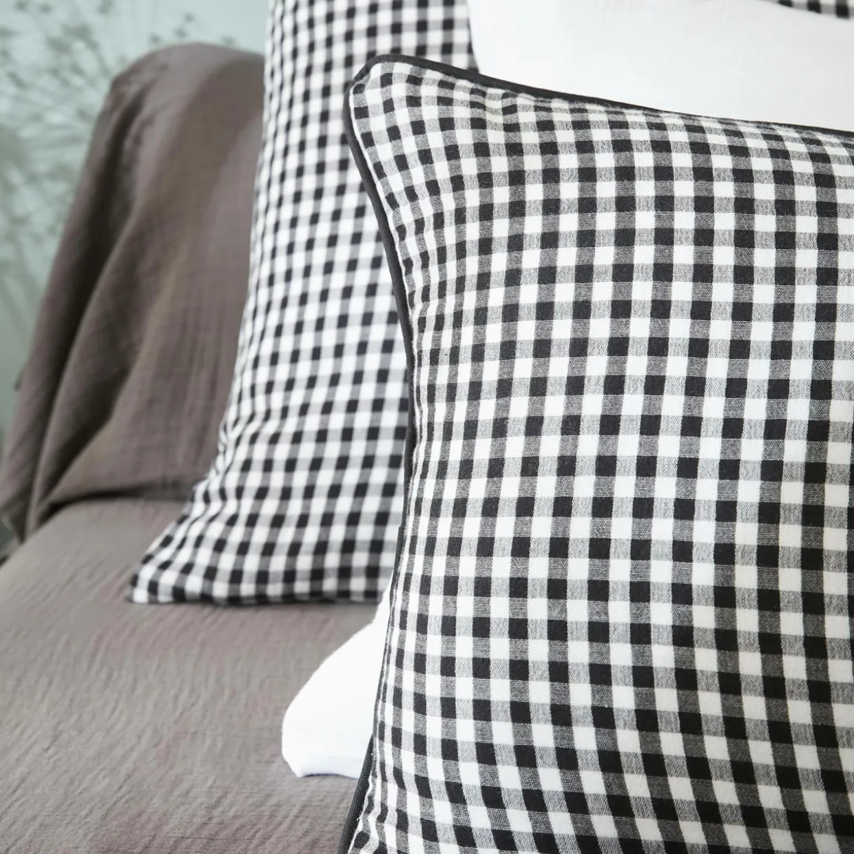 Housse de couette gaze de coton (240 x 220 cm) Gaïa vichy Noir