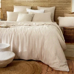Housse de couette gaze de coton (200 x 200 cm) Gaïa rayures Ficelle
