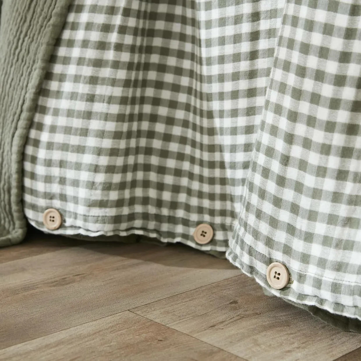 Housse de couette gaze de coton (200 x 200 cm) Gaïa vichy Vert romarin