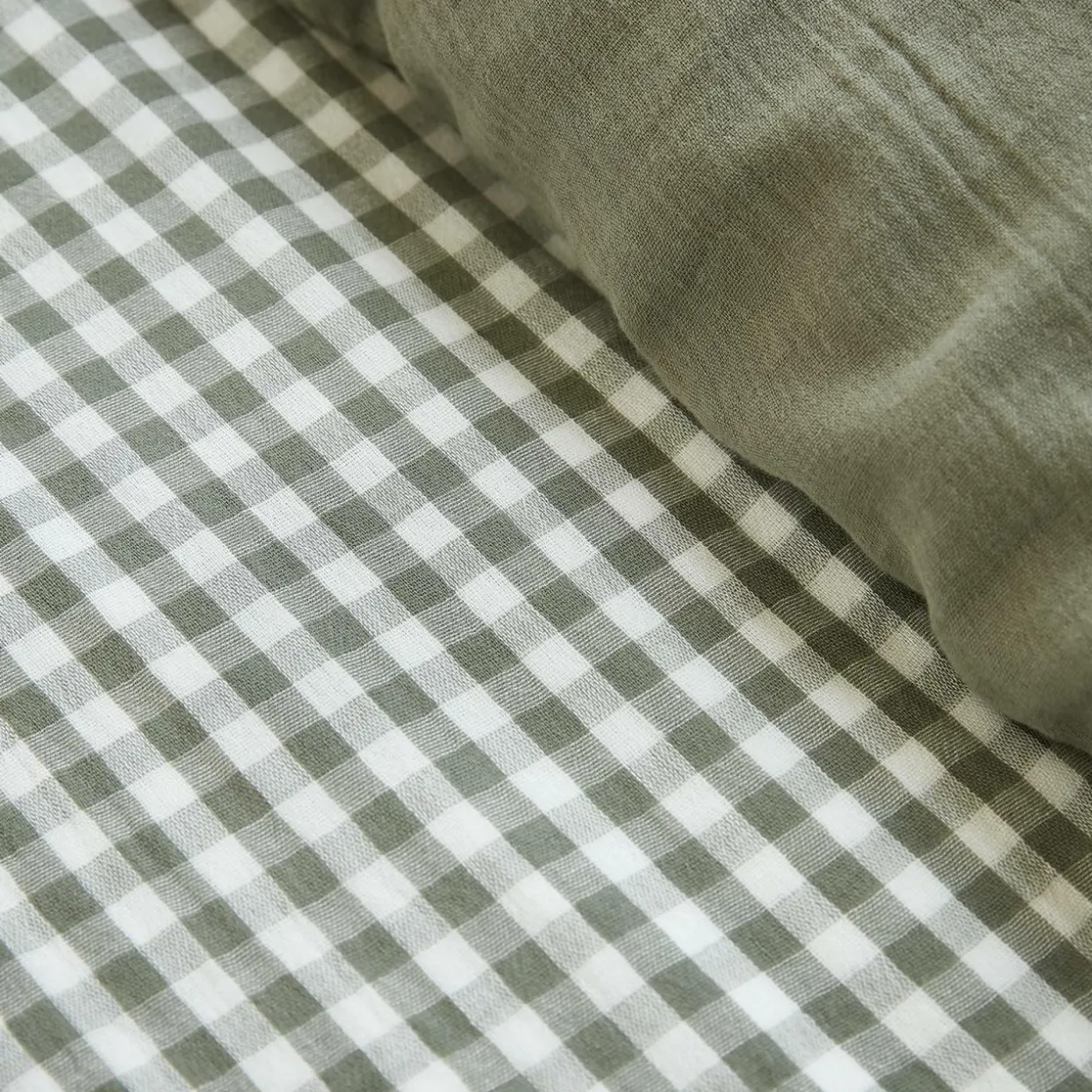 Housse de couette gaze de coton (240 x 220 cm) Gaïa vichy Vert romarin