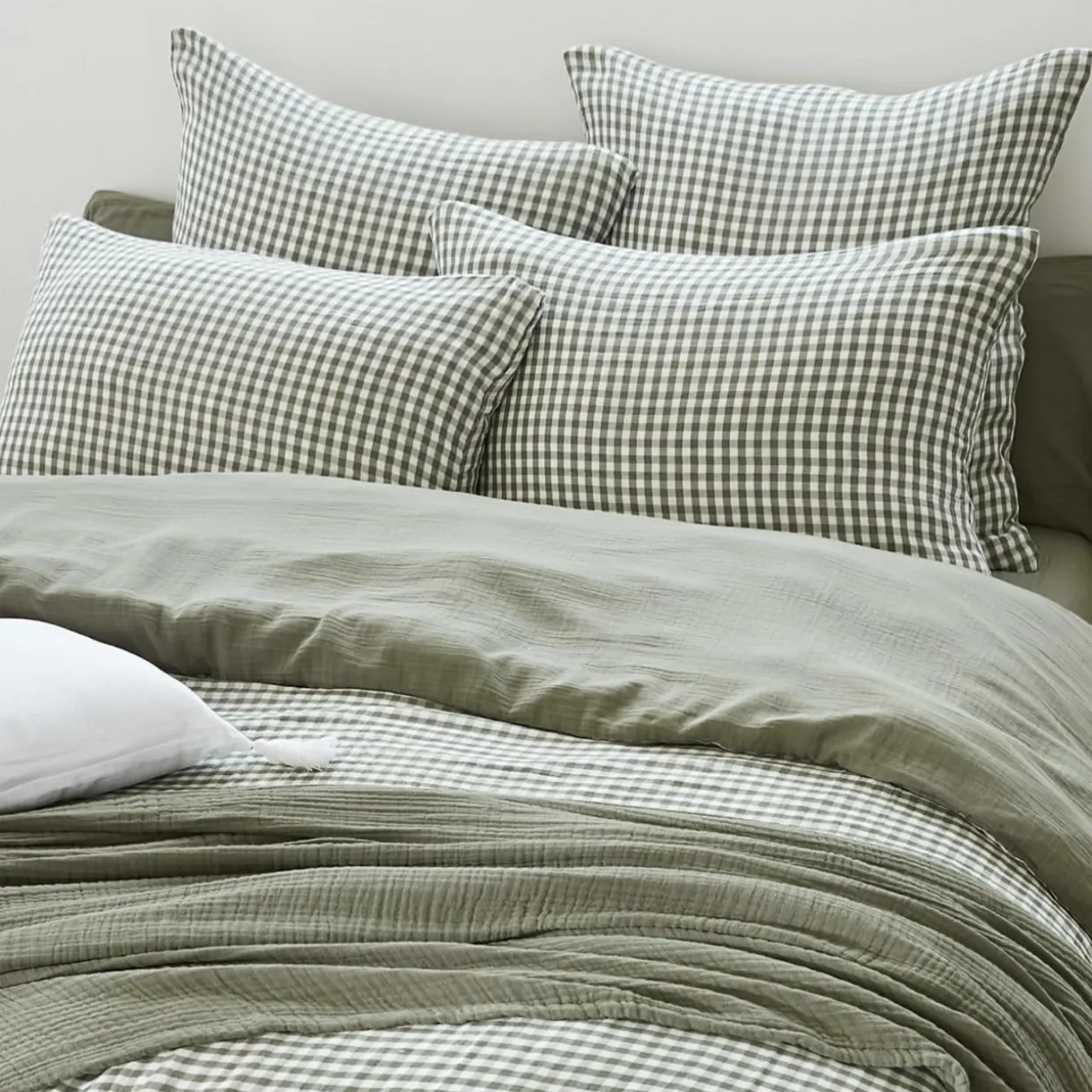 Housse de couette gaze de coton (240 x 220 cm) Gaïa vichy Vert romarin