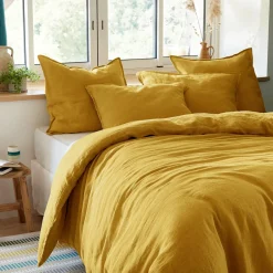 Housse de couette lin lavé (260 x 240 cm) Louise Jaune moutarde