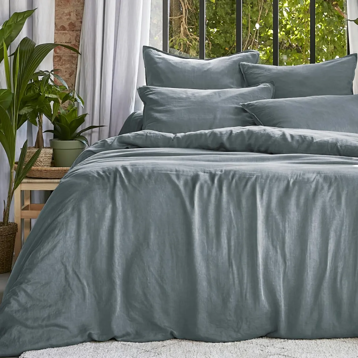Housse de couette lyocell Tencel™ lavé (280 x 240 cm) Olivia Bleu stone