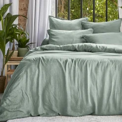Housse de couette lyocell Tencel™ lavé (260 x 240 cm) Olivia Vert eucalyptus