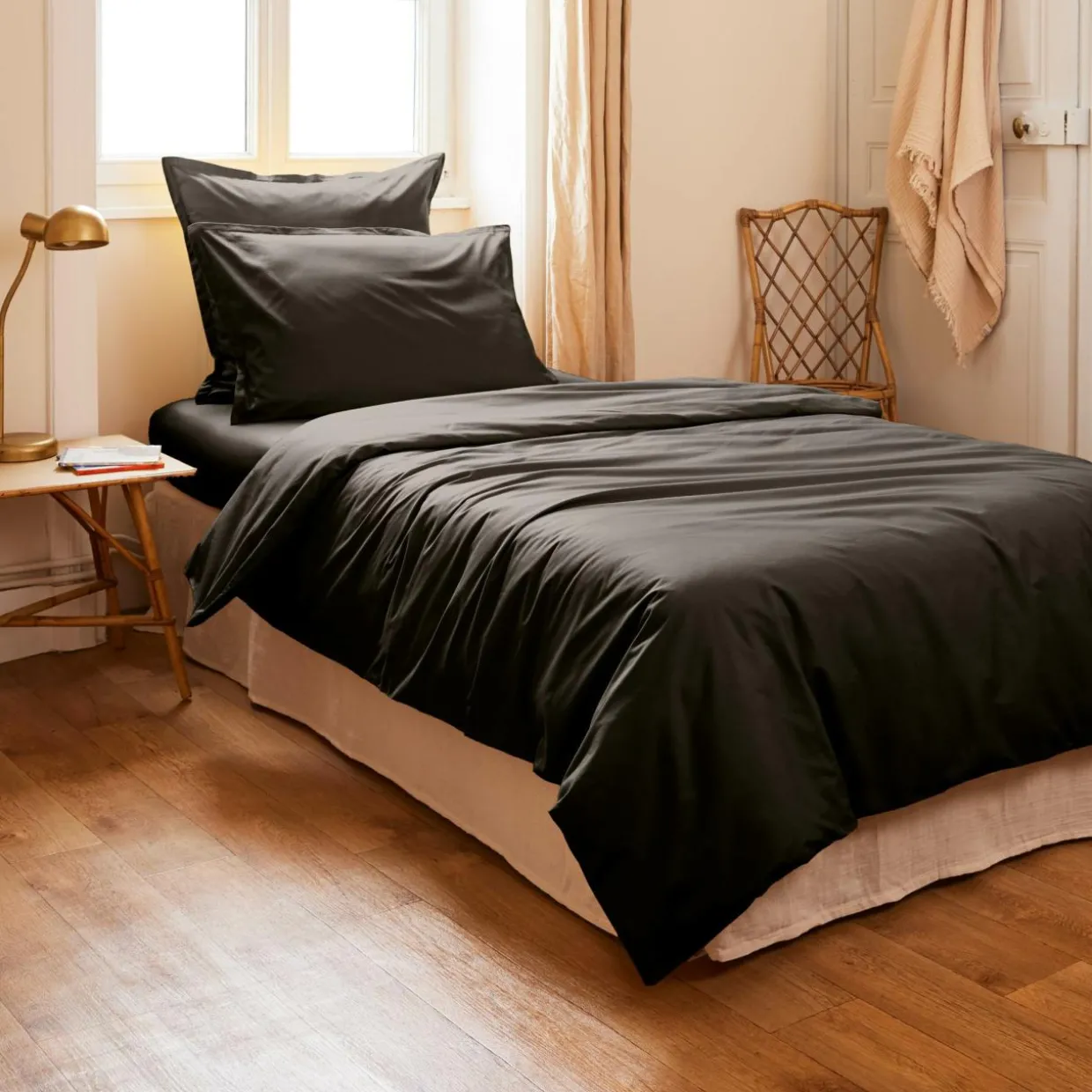Housse de couette percale de coton (140 x 200 cm) Cali Noire