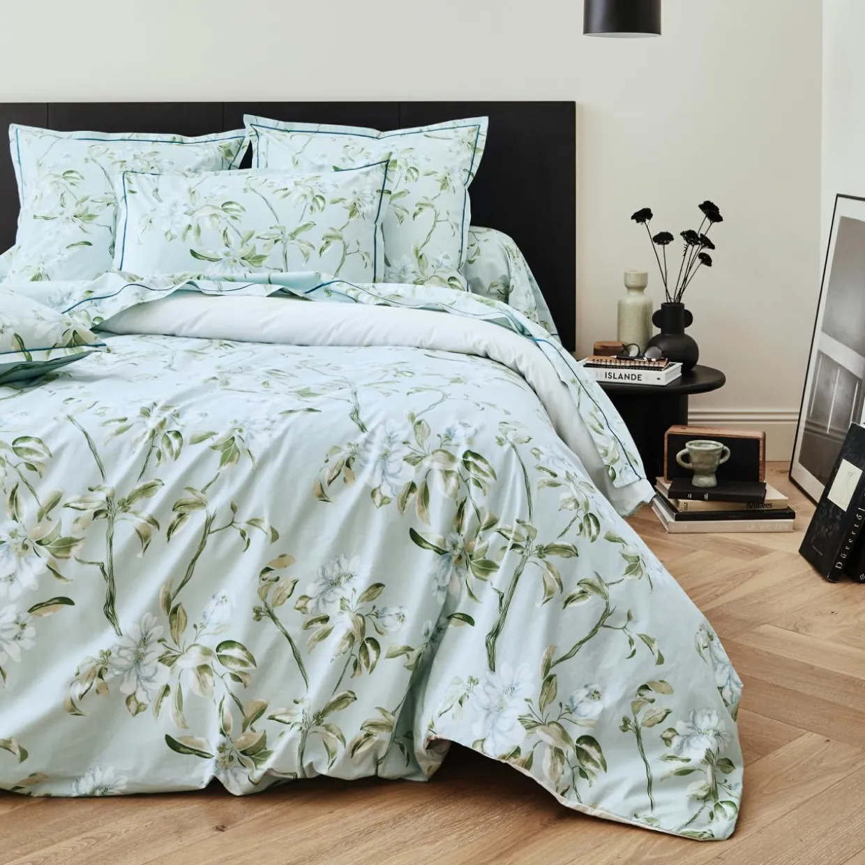 Housse de couette percale de coton (240 x 220 cm) Eléna Nil Verte