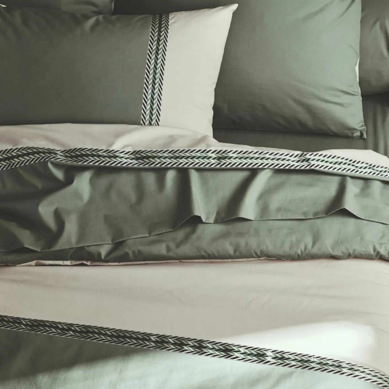 Housse de couette percale de coton (280 x 240 cm) Noa Vert kaki