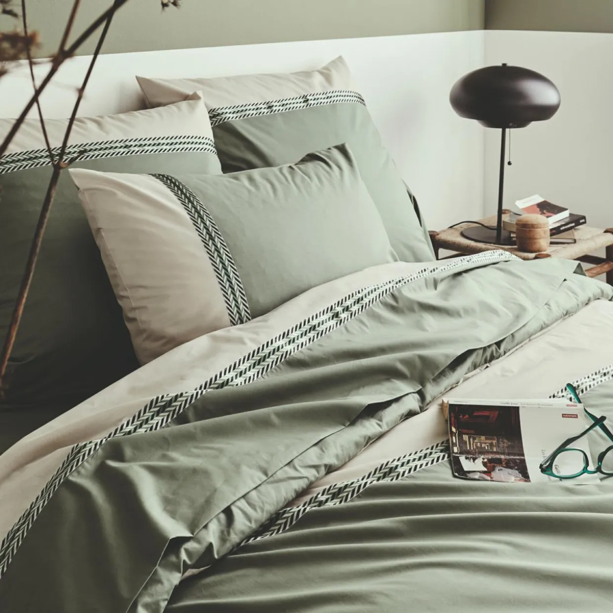 Housse de couette percale de coton (240 x 220 cm) Noa Vert kaki