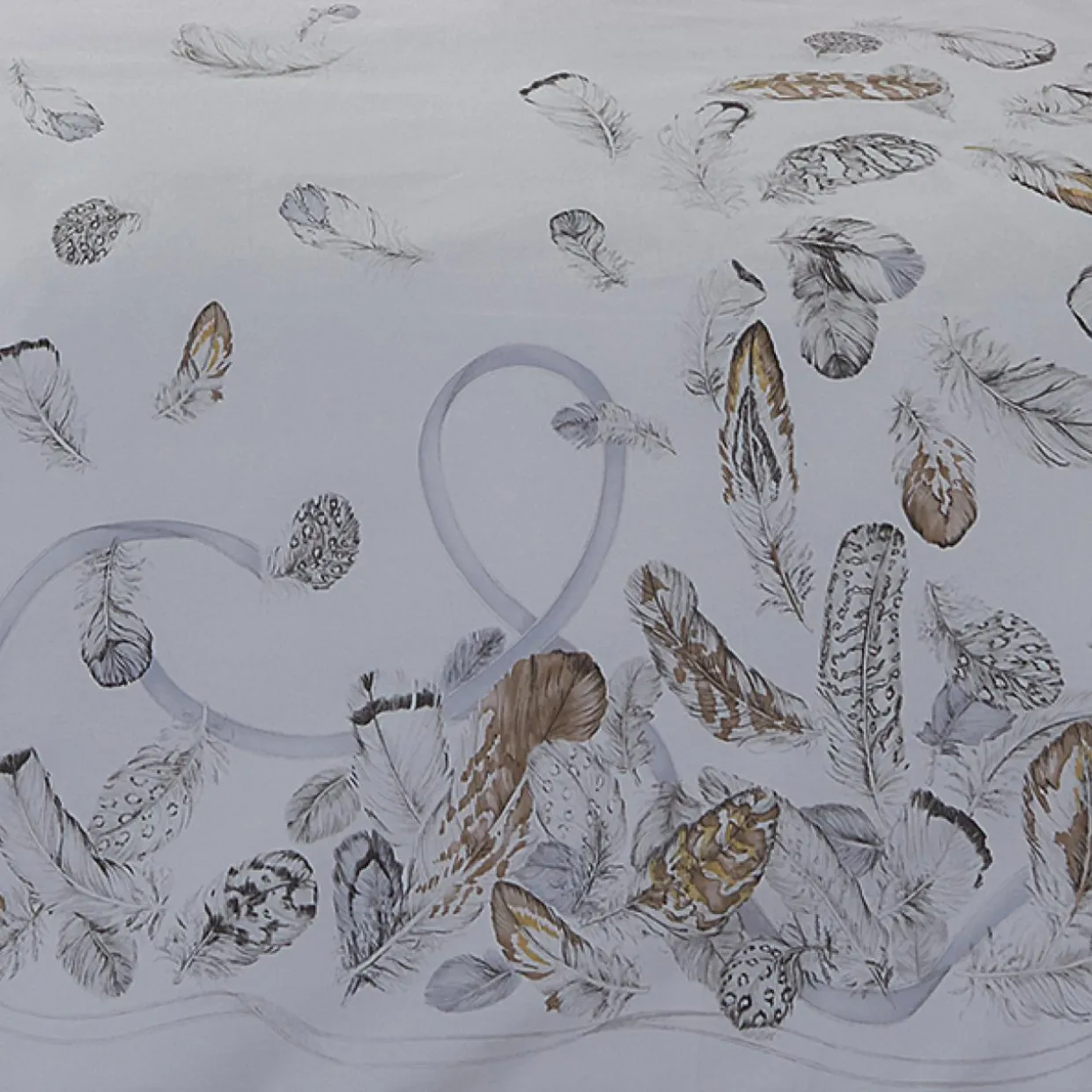 Housse de couette percale de coton (240 x 220 cm) Plumes Grise