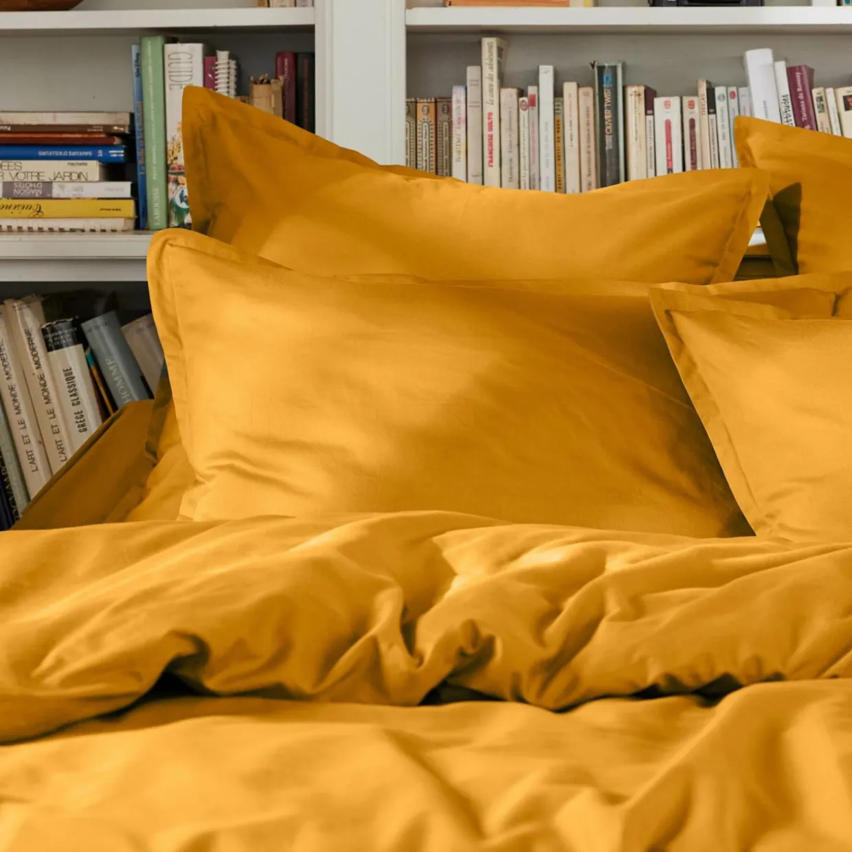 Housse de couette percale de coton (260 x 240 cm) Cali Jaune moutarde