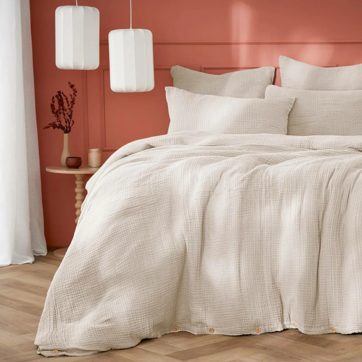 Housse de couette quadruple gaze de coton (200 x 200 cm) Victoria x Gaïa Beige pampa