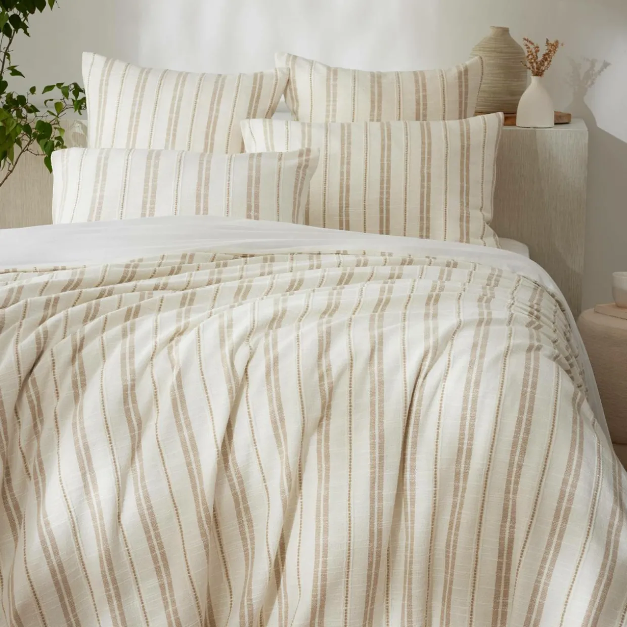 Housse de couette réversible coton texturé et percale (240 x 220 cm) Alice Ficelle