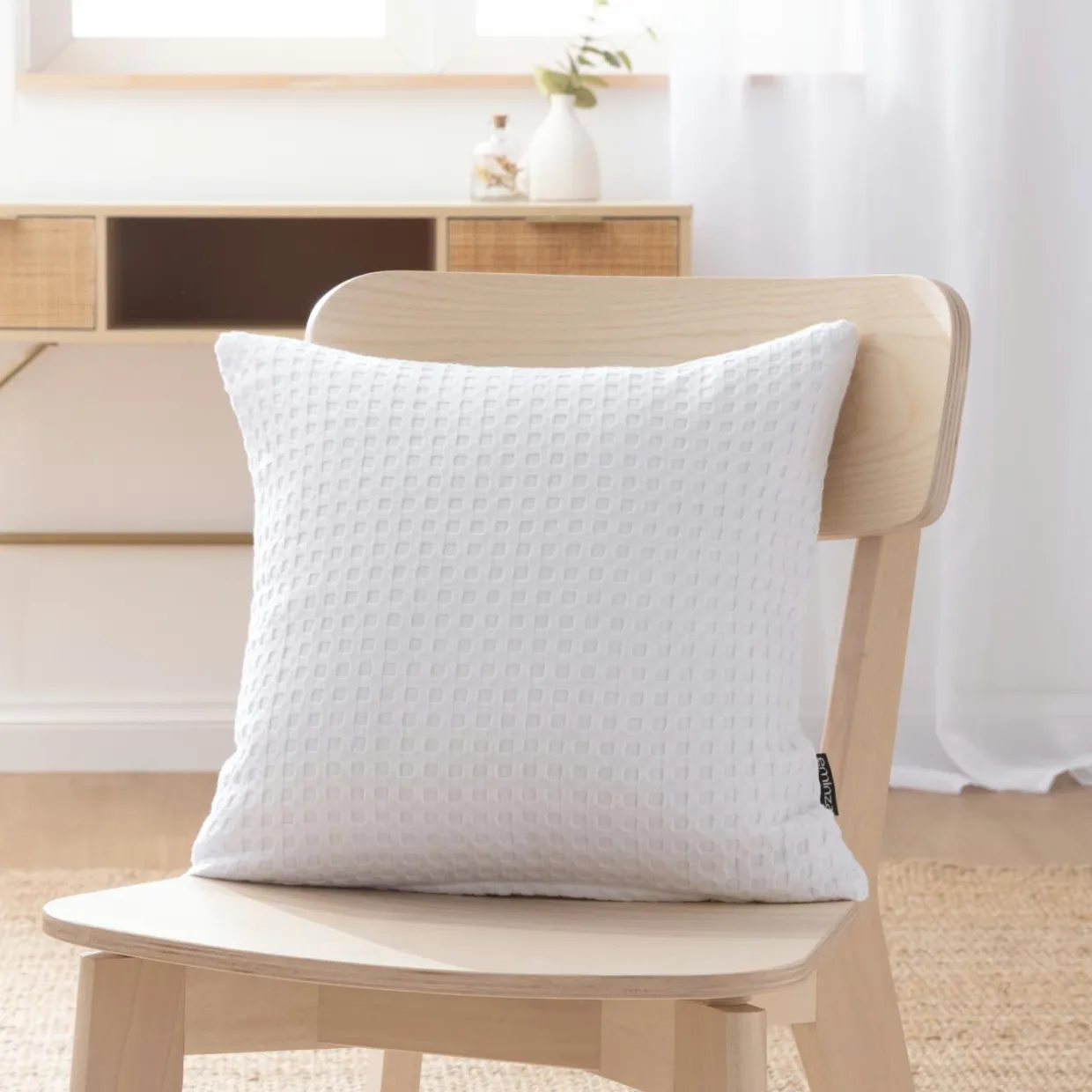 Housse de coussin carrée coton nid d'abeille (40 x 40 cm) Maya Blanche