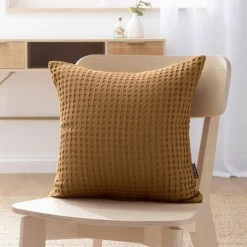 Housse de coussin carrée coton nid d'abeille (40 x 40 cm) Maya Camel