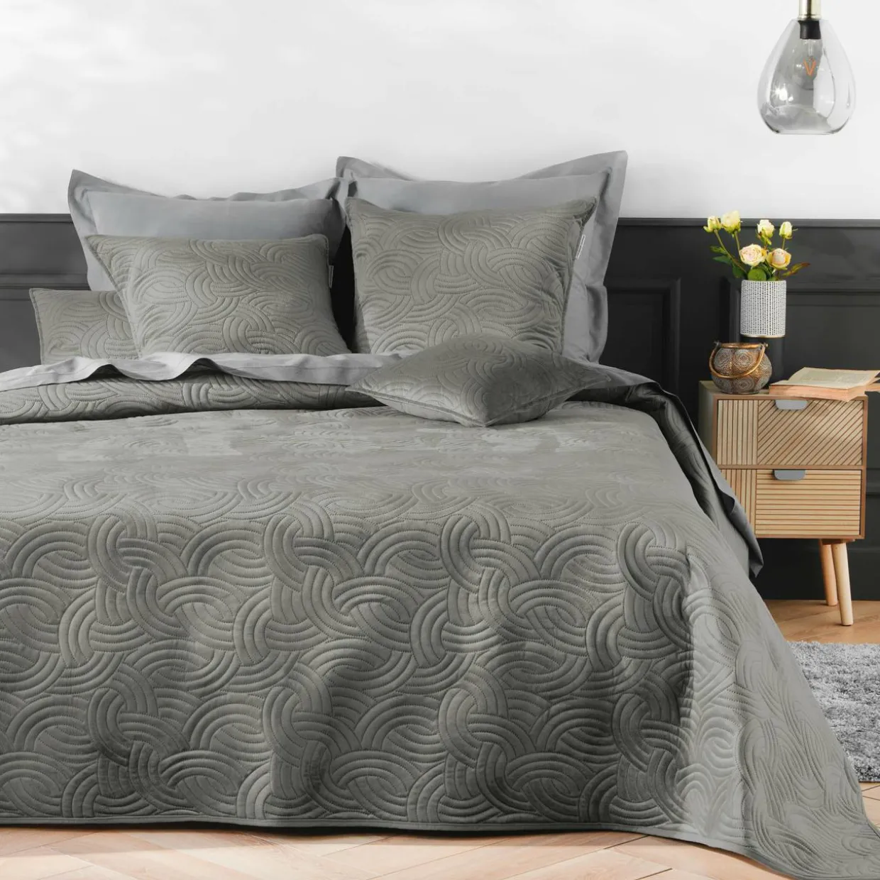 Housse de coussin carrée velours (60 x 60 cm) Solange Grise