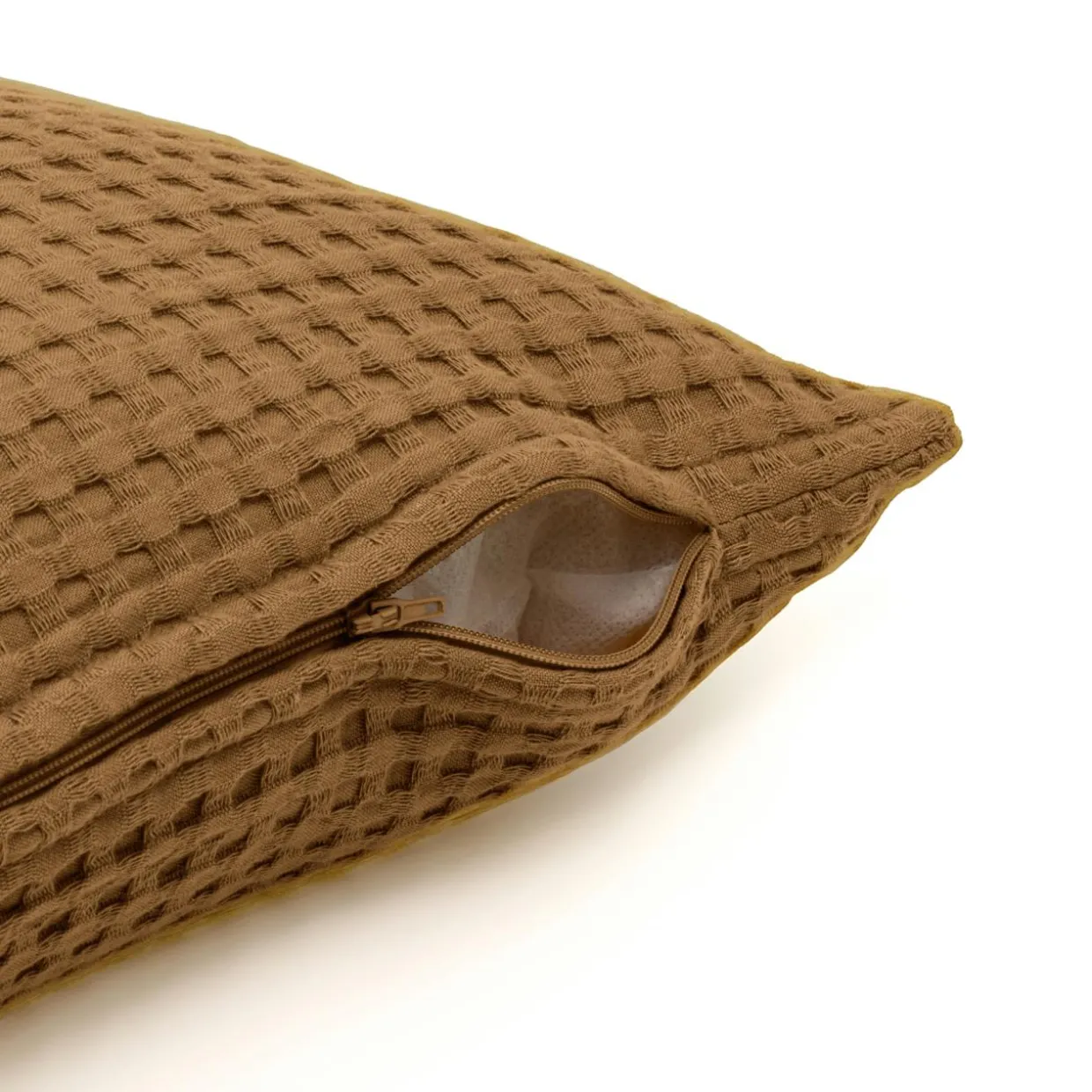 Housse de coussin rectangulaire coton nid d'abeille (30 x 50 cm) Maya Camel