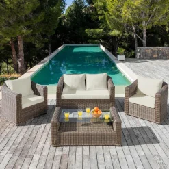 Housses de coussin de remplacement pour salon de jardin Calvi 4 places - Beige chiné