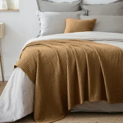 Jeté de lit coton nid d'abeille (130 x 160 cm) Maya Camel