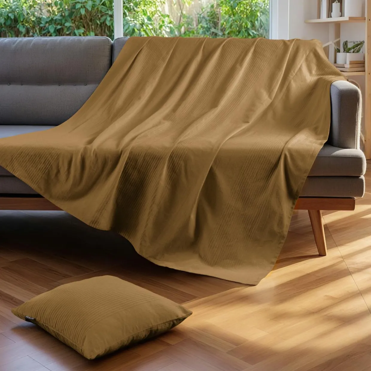 Jeté de lit coton tissé (130 x 160 cm) Léa Camel