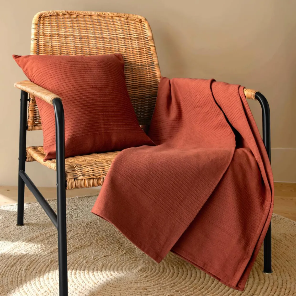 Jeté de lit coton tissé (130 x 160 cm) Léa Terracotta
