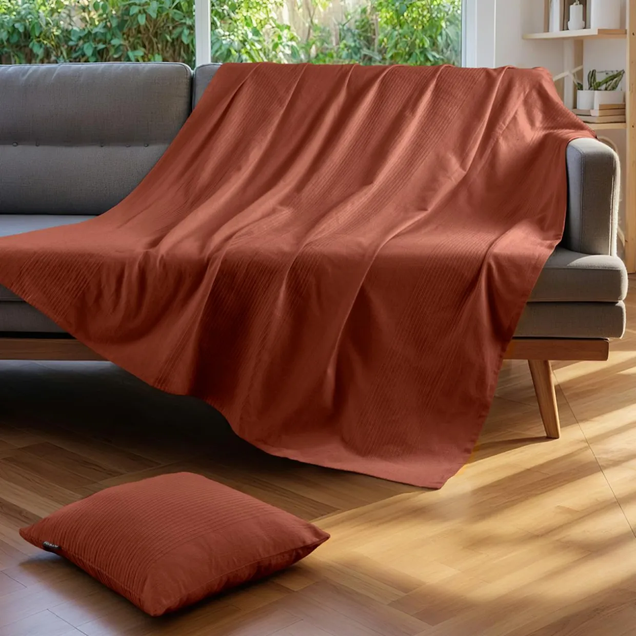 Jeté de lit coton tissé (130 x 160 cm) Léa Terracotta