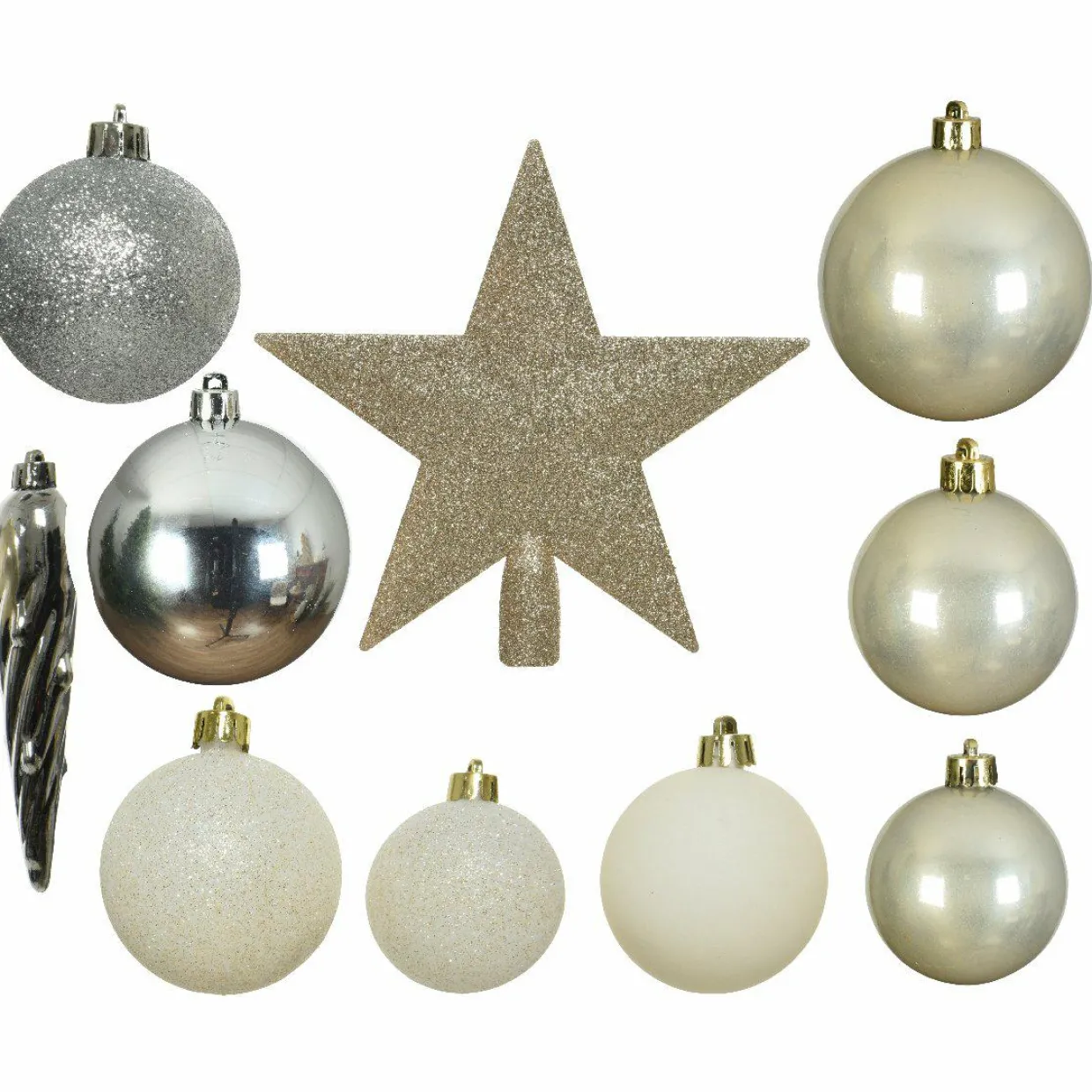 Kit de décoration de sapin de Noël Novae multi Argent / Blanc laine / Or / Perle