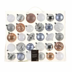 Kit de décoration de sapin de Noël Agéna Blanc, Argent, Bleu vaporeux et Rose pétillant