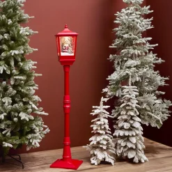 Lampadaire de Noël illuminé, musical et animé 10 LED (H185 cm) Neige tombante Rouge
