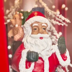 Lampadaire de Noël illuminé, musical et animé 10 LED (H185 cm) Neige tombante Rouge