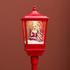 Lampadaire de Noël illuminé, musical et animé 10 LED (H185 cm) Neige tombante Rouge