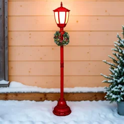 Lampadaire de Noël illuminé (H185 cm) London Rouge et Blanc chaud