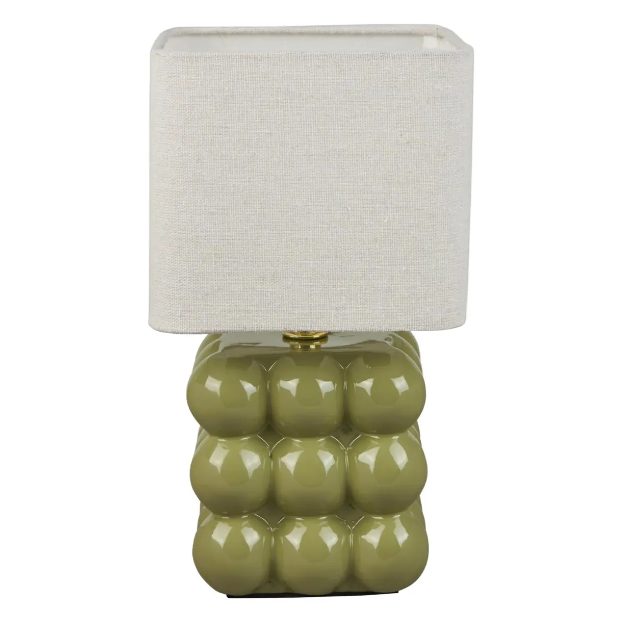 Lampe à poser Carrée en Céramique (H27 cm) Pompon Verte