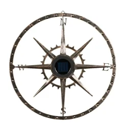 Lampe murale solaire en métal (D41 cm) Compass Or pâtiné et blanc chaud