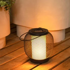 Lanterne solaire métal à LED (H15 cm) Croisillon Noir et blanc chaud