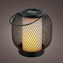 Lanterne solaire métal à LED (H15 cm) Croisillon Noir et blanc chaud