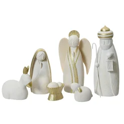 Les 6 santons (Hauteur 22,5 cm) Nuit Sainte Blanc et or