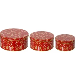 Lot de 3 boites en métal rondes (D20 cm) Gourmandises sucrées Rouge