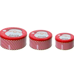 Lot de 3 boites en métal rondes (D20 cm) Papa Noël Rouge et blanc